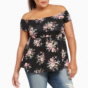 Torrid off shoulder babydoll top.